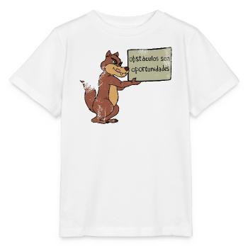 Hindernisse? Nutze die Chance! – Cartoon Wolf - Stanley/Stella Kinder T-Shirt MINI CREATOR  - Weiß - Vorne - Maike (125cm)