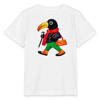 Wandelnde Krähe im roten Schal - Stanley/Stella Kinder T-Shirt MINI CREATOR  - Weiß - Vorne - Maike (125cm)