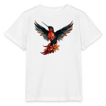 Kolibri Vogel Bunt mit Blumen - Stanley/Stella Kinder T-Shirt MINI CREATOR  - Weiß - Vorne - Maike (125cm)
