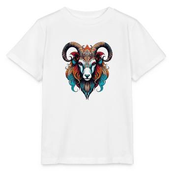 Widder Kopf Bunte Ornamente - Stanley/Stella Kinder T-Shirt MINI CREATOR  - Weiß - Vorne - Maike (125cm)