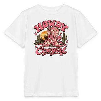 Vintage-rosa Howdy Lady Cowboy-Stiefel - Stanley/Stella Kinder T-Shirt MINI CREATOR  - Weiß - Vorne - Maike (125cm)