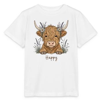 Happy Highland Kuh Lavendel - Stanley/Stella Kinder T-Shirt MINI CREATOR  - Weiß - Vorne - Maike (125cm)