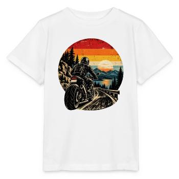 Motorrad Retro Biker Sonnenuntergang Berge - Stanley/Stella Kinder T-Shirt MINI CREATOR  - Weiß - Vorne - Maike (125cm)