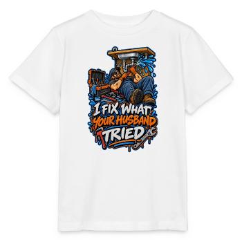 Ich reparier, was dein Mann versuchte - Stanley/Stella Kinder T-Shirt MINI CREATOR  - Weiß - Vorne - Maike (125cm)