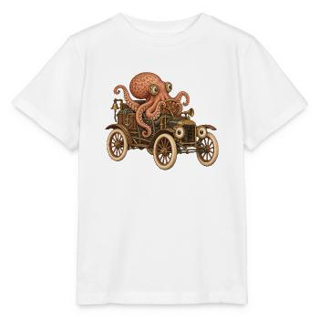 Oktopus Steampunk Auto Abenteuer - Stanley/Stella Kinder T-Shirt MINI CREATOR  - Weiß - Vorne - Maike (125cm)