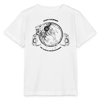 Gegen Faschos – Für globale Herzerwärmung - Stanley/Stella Kinder T-Shirt MINI CREATOR  - Weiß - Vorne - Maike (125cm)