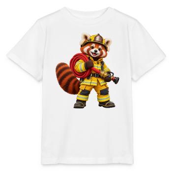 Feuerwehrmann Roter Panda mit Schlauch - Stanley/Stella Kinder T-Shirt MINI CREATOR  - Weiß - Vorne - Maike (125cm)