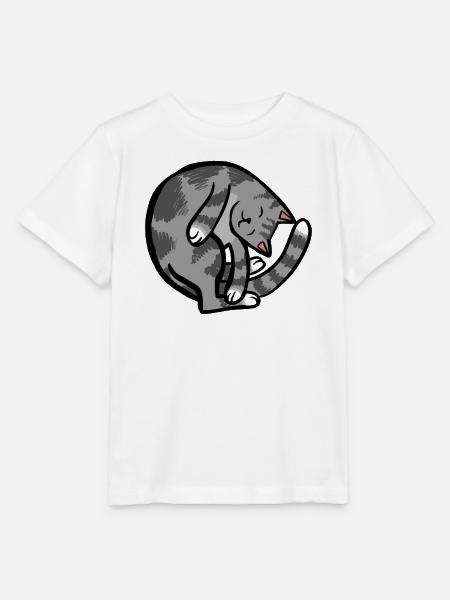 Eingerollter grauer Tabby-Schlaf - Stanley/Stella Kinder T-Shirt MINI CREATOR - Weiß