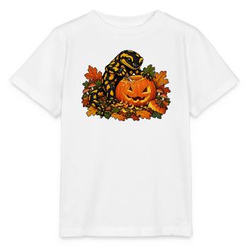 Salamander schnitzt Halloween-Kürbis - Stanley/Stella Kinder T-Shirt MINI CREATOR  - Weiß - Vorne - Maike (125cm)