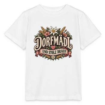 Dorfmädl und stolz drauf – Blumen & Heimat - Stanley/Stella Kinder T-Shirt MINI CREATOR  - Weiß - Vorne - Maike (125cm)