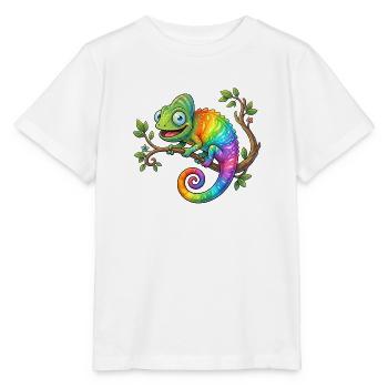 Regenbogen-Chamäleon auf Ast - Stanley/Stella Kinder T-Shirt MINI CREATOR  - Weiß - Vorne - Maike (125cm)