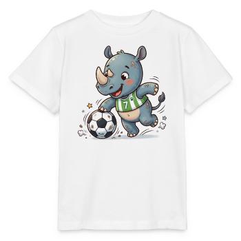 Rhino Fußballheld im Grün - Stanley/Stella Kinder T-Shirt MINI CREATOR  - Weiß - Vorne - Maike (125cm)