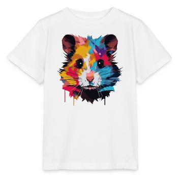 Farbenfrohes Pop-Art Hamsterporträt - Stanley/Stella Kinder T-Shirt MINI CREATOR  - Weiß - Vorne - Maike (125cm)