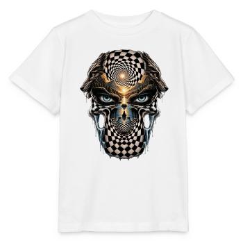 Surreales Schädelgesicht mit Spiegelmuster - Stanley/Stella Kinder T-Shirt MINI CREATOR  - Weiß - Vorne - Maike (125cm)