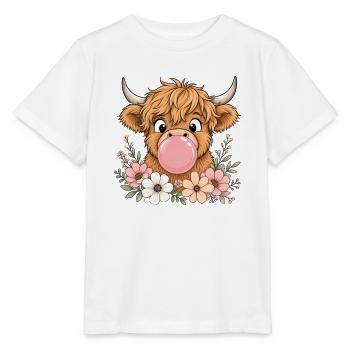 Süße Highland Kuh mit Kaugummi - Stanley/Stella Kinder T-Shirt MINI CREATOR  - Weiß - Vorne - Maike (125cm)