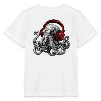 Octopus Beats mit Roten Kopfhörern - Stanley/Stella Kinder T-Shirt MINI CREATOR  - Weiß - Vorne - Maike (125cm)
