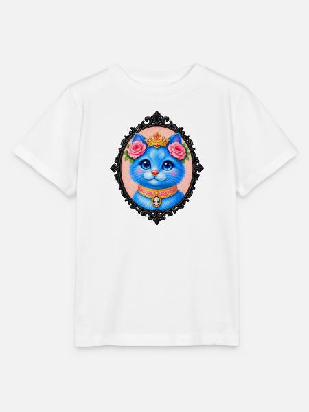 Blaue Katzenprinzessin mit Blumendekoration - Stanley/Stella Kinder T-Shirt MINI CREATOR  - Weiß
