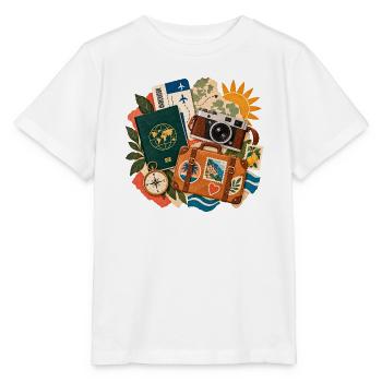 Wanderlust Collage Kamera Koffer - Stanley/Stella Kinder T-Shirt MINI CREATOR  - Weiß - Vorne - Maike (125cm)