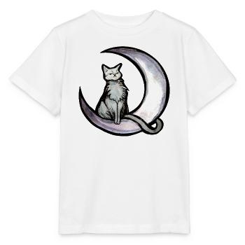 Mondbeschienene Katze auf dem Mondsichel - Stanley/Stella Kinder T-Shirt MINI CREATOR  - Weiß - Vorne - Maike (125cm)