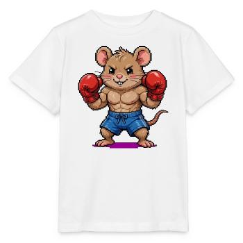 Maus Boxer - Lustiges Pixel Art Boxing  - Stanley/Stella Kinder T-Shirt MINI CREATOR  - Weiß - Vorne - Maike (125cm)