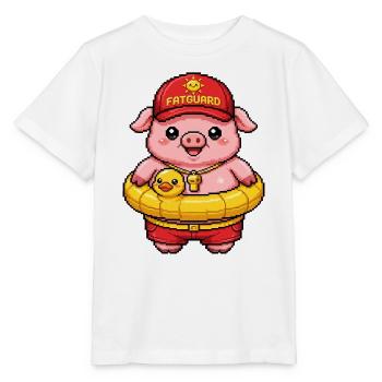 Schweinchen Rettungsschwimmer - Lustiges Pixel Art - Stanley/Stella Kinder T-Shirt MINI CREATOR  - Weiß - Vorne - Maike (125cm)