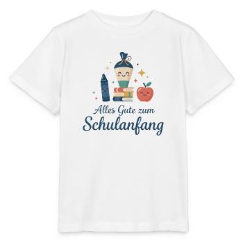 Schulanfang: Lächelnde Schulutensilien - Stanley/Stella Kinder T-Shirt MINI CREATOR  - Weiß - Vorne - Maike (125cm)