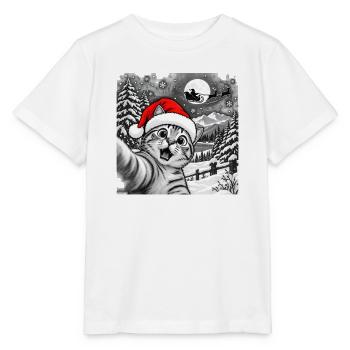 Schneekatze Weihnachtsmann-Selfie – lustiges Weihnachten - Stanley/Stella Kinder T-Shirt MINI CREATOR  - Weiß - Vorne - Maike (125cm)