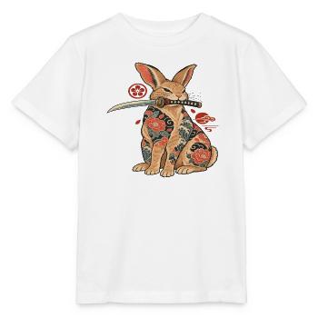 Katzen-Samurai mit Blüten-Tattoo - Stanley/Stella Kinder T-Shirt MINI CREATOR  - Weiß - Vorne - Maike (125cm)