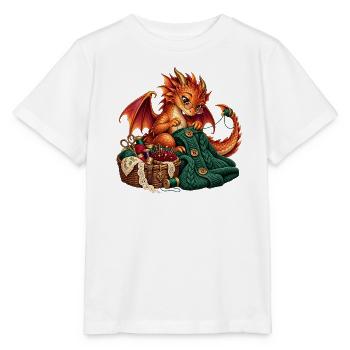 Strickender Drache mit Wolle - Stanley/Stella Kinder T-Shirt MINI CREATOR  - Weiß - Vorne - Maike (125cm)