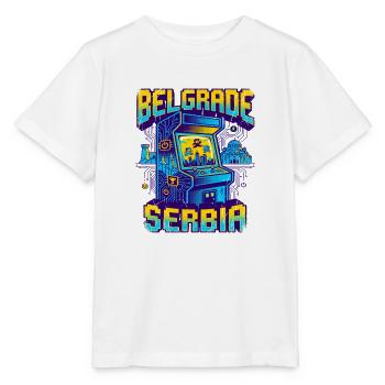 Retro Arcade Gamer Belgrade Serbia Skyline - Stanley/Stella Kinder T-Shirt MINI CREATOR  - Weiß - Vorne - Maike (125cm)