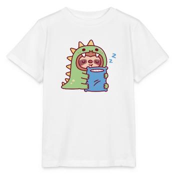 Süßer schläfriger Faultier im Dinosaurierkostüm umarmt Kissen - Stanley/Stella Kinder T-Shirt MINI CREATOR  - Weiß - Vorne - Maike (125cm)