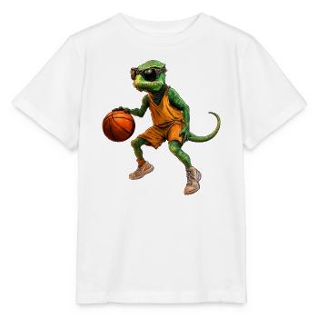 Basketball-Echse im Orange-Trikot - Stanley/Stella Kinder T-Shirt MINI CREATOR  - Weiß - Vorne - Maike (125cm)