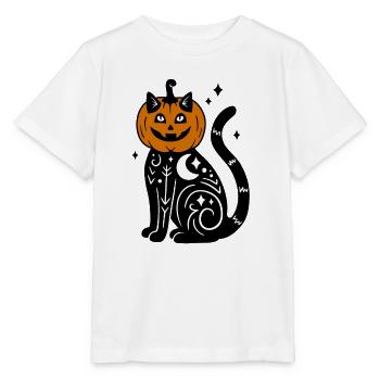 Halloween Katze Kürbiskostüm - Mit Sternen - Stanley/Stella Kinder T-Shirt MINI CREATOR  - Weiß - Vorne - Maike (125cm)