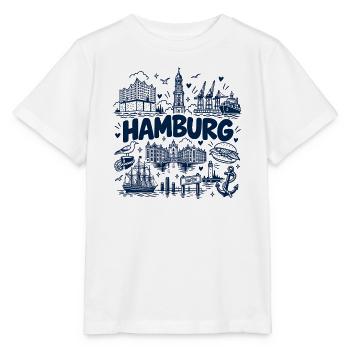 Hamburg Skyline - Sonnenuntergang - Alster - Elbe - Stanley/Stella Kinder T-Shirt MINI CREATOR  - Weiß - Vorne - Maike (125cm)