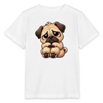 Süßer trauriger Mops Cartoon Einsamkeit Freundscha - Stanley/Stella Kinder T-Shirt MINI CREATOR  - Weiß - Vorne - Maike (125cm)