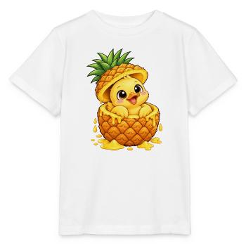 Süße Cartoon Ente mit Ananas Tropisch - Stanley/Stella Kinder T-Shirt MINI CREATOR  - Weiß - Vorne - Maike (125cm)