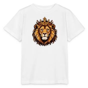 Majestätischer Löwe mit goldener Krone – Königlicher Dschungelverwandter - Stanley/Stella Kinder T-Shirt MINI CREATOR  - Weiß - Vorne - Maike (125cm)