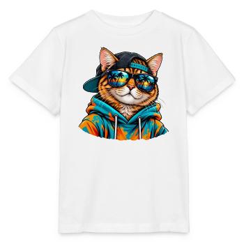 Cool Cat mit Sonnenbrille – tropische Sommerstimmung - Stanley/Stella Kinder T-Shirt MINI CREATOR  - Weiß - Vorne - Maike (125cm)