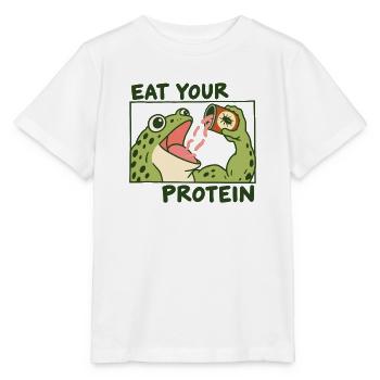 Lustig: Eß deinen Protein-Gym-Frosch - Stanley/Stella Kinder T-Shirt MINI CREATOR  - Weiß - Vorne - Maike (125cm)