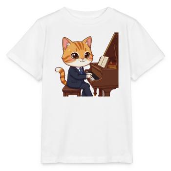 Jazz-Katze im Anzug am Klavier - Stanley/Stella Kinder T-Shirt MINI CREATOR  - Weiß - Vorne - Maike (125cm)