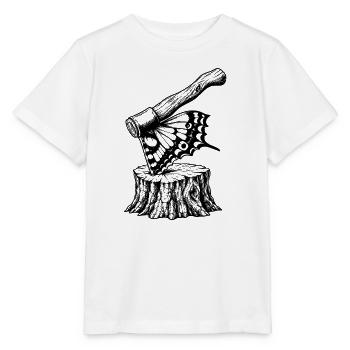 Schmetterlingsaxt auf Stumpf – Surrealistische Natur - Stanley/Stella Kinder T-Shirt MINI CREATOR  - Weiß - Vorne - Maike (125cm)