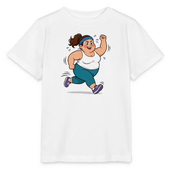 Korpulente Comic Frau beim Jogging Sport Spaß Shir - Stanley/Stella Kinder T-Shirt MINI CREATOR  - Weiß - Vorne - Maike (125cm)