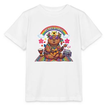 Hippie-Capybara: Frieden und Liebe - Stanley/Stella Kinder T-Shirt MINI CREATOR  - Weiß - Vorne - Maike (125cm)
