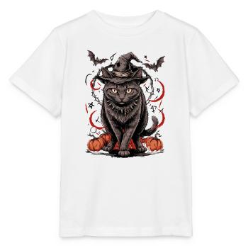 Hexenkatze unter Kürbissen - Stanley/Stella Kinder T-Shirt MINI CREATOR  - Weiß - Vorne - Maike (125cm)