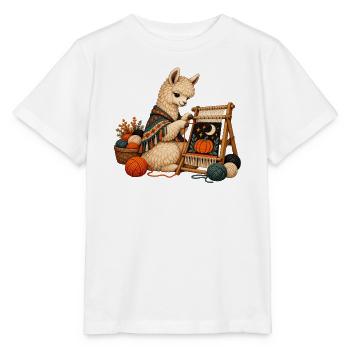 Alpaka webt einen Halloween-Wandteppich - Stanley/Stella Kinder T-Shirt MINI CREATOR  - Weiß - Vorne - Maike (125cm)