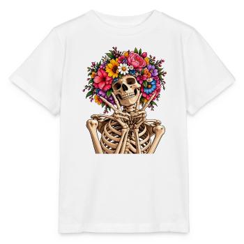 Skelett mit Blumenkrone - Stanley/Stella Kinder T-Shirt MINI CREATOR  - Weiß - Vorne - Maike (125cm)
