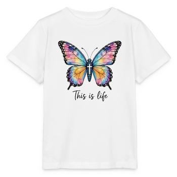 Schmetterling Kreuz Christlicher Spruch - Stanley/Stella Kinder T-Shirt MINI CREATOR  - Weiß - Vorne - Maike (125cm)