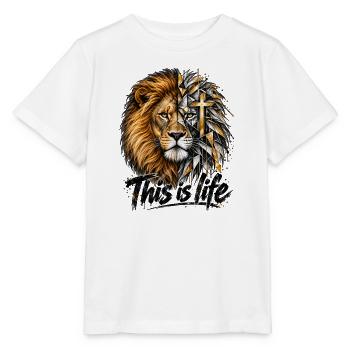 Löwe Kreuz Christlicher Spruch - Stanley/Stella Kinder T-Shirt MINI CREATOR  - Weiß - Vorne - Maike (125cm)