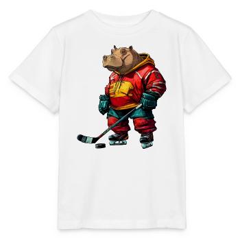 Nilpferde Eishockeyspieler / Hockey Flusspferd - Stanley/Stella Kinder T-Shirt MINI CREATOR  - Weiß - Vorne - Maike (125cm)
