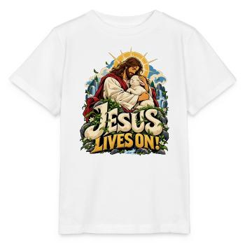 Jesus Lives On Lamm Natur - Stanley/Stella Kinder T-Shirt MINI CREATOR  - Weiß - Vorne - Maike (125cm)